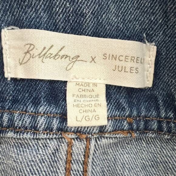Billabong X Sincerely Jules Overalls Skirt Fade Away Denim Jumper Large - Picture 8 of 8